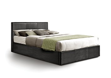 Ottoman Double Storage Bed Upholstered in Faux Leather, 4ft 6, Black