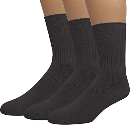 Grandeur Hosiery Men's Diabetic Crew Cotton Socks | Non-Binding Loose Top | Seamless Toe | 3-Pair | Big and Tall Available