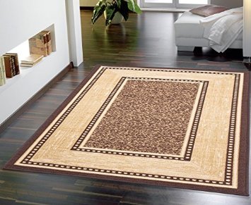 Ottomanson Ottohome Collection Contemporary Bordered Design Modern Area Rug, 8'2"W x 9'10"L with Non-Skid Rubber Backing, Chocolate