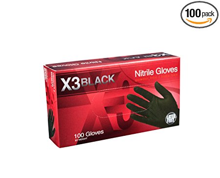 AMMEX - BX342100-BX - Nitrile Gloves - Disposable, Powder Free, Latex Free, 3 mil, Food Safe, Small, Black (Box of 100)