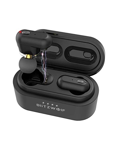 Wireless Earbuds, BlitzWolf Dual Dynamic Drivers Bluetooth 5.0 TWS Earbuds with Charging Case Auto Pairing 3D Stereo Sound in-Ear Bluetooth Headphones for iPhone Android(Black)