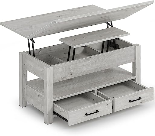 Rolanstar Coffee Table Lift Top, Multi-Function Convertible Coffee Table with Drawers and Hidden Compartment, Coffee Table Converts to Dining Table for Living Room, Home Office,Grey