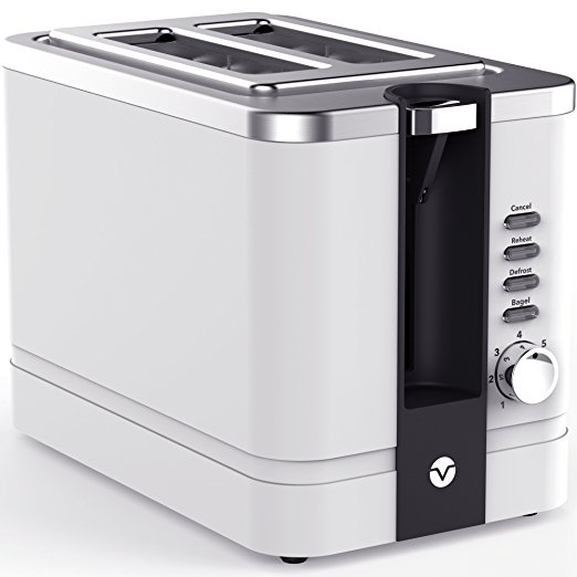 Vremi Toaster 2 Slice Stainless Steel - Retro Toaster for Bagels with Wide Slots and Adjustable Temperature Control - Black and White Toaster