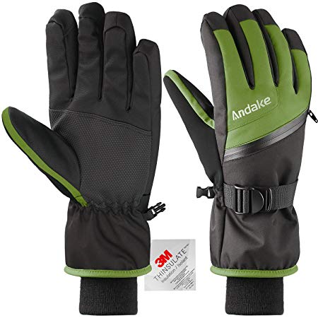 Andake Ski Gloves for Men, 3M Thinsulate Warm Gloves, Touchscreen Function, Waterproof Fabric & Adjustable Cuff, Great to Keep Hands Warm in Cold Weather