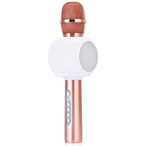 Wireless Bluetooth Karaoke Microphone Speakers HURRISE Mic Player Recorder with Phone Holder Echo Noise Reduction for iPhone Smartphone (Rose Gold)