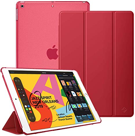 Fintie Case for New iPad 7th Generation 10.2 Inch 2019 - Lightweight Slim Shell Stand with Translucent Frosted Back Cover Supports Auto Wake/Sleep for iPad 10.2" 2019 Tablet, Red