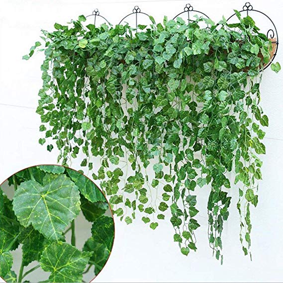 YSBER 12pcs 90 Feet Artificial Ivy & Silk Fake Ivy Leaves Hanging Vine Leaves Garland for Wedding Party Garden Wall Decoration (Grape Leaves)