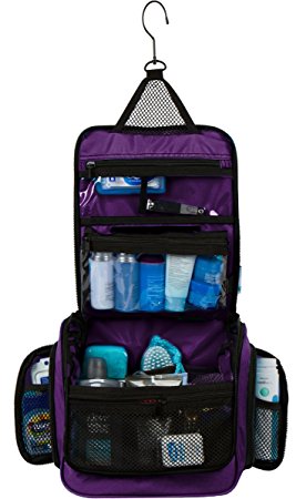 Hanging Travel Toiletry Makeup Wash Bag & Organizer with Strong Metal Swivel Hook and TSA Removable Clear Bag. Perfect for Men & Women (Port Purple) LARGE