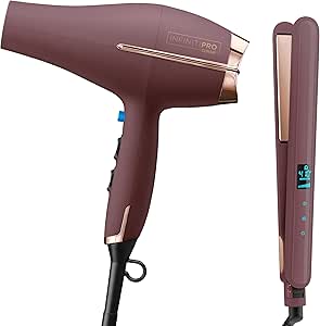 Conair Limited Edition Bundle | INFINITIPRO by CONAIR Hair Dryer with Diffuser - and - Conair Double Ceramic 1-inch Digital Flat Iron | Plum | Amazon Exclusive