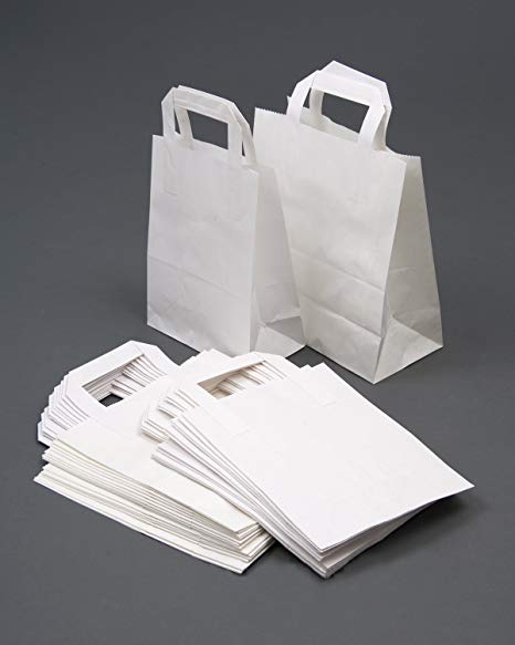 25 White Takeaway Kraft Paper Carrier Bags 7" x 3.5" x 8.5"
