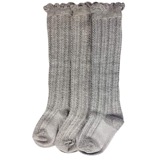 Jastore 5 Pairs/3 Pairs Unisex Baby Girl Boy Lace Stocking Knit Knee High Cotton Socks