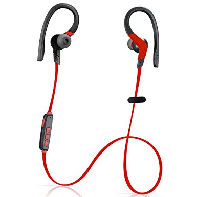 TONESOUL Wireless 4.1 Bluetooth Headsets Stereo In-ear Sport Earbuds, Secure Fit for Running Workout and Jogging-Red