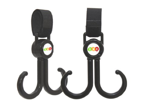 Stroller Hooks hands free load carrying for Moms 2 PACK rotating hooks - multiple uses