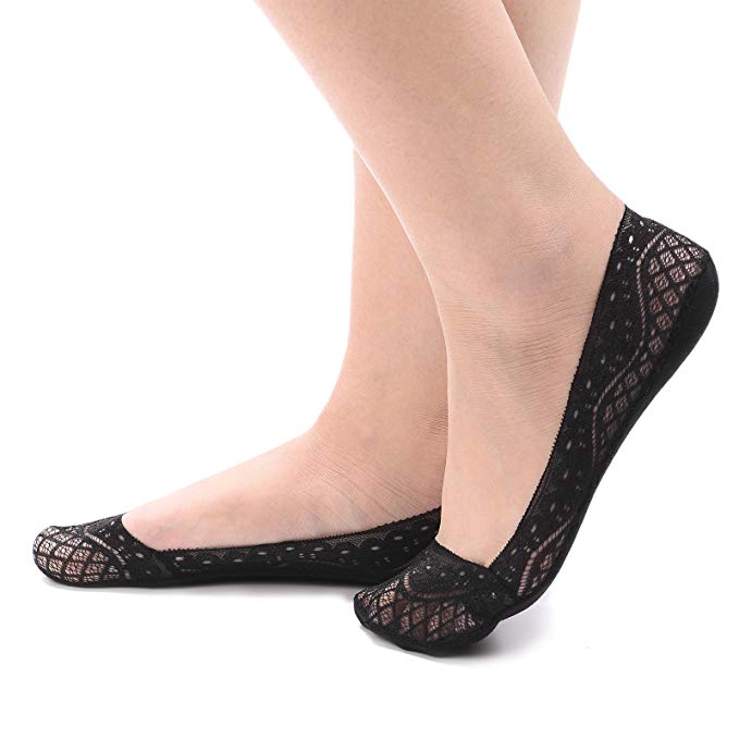 Zeltauto Women's Invisible Lace Socks Non Slip No Show Shoe Liner 4 Pairs