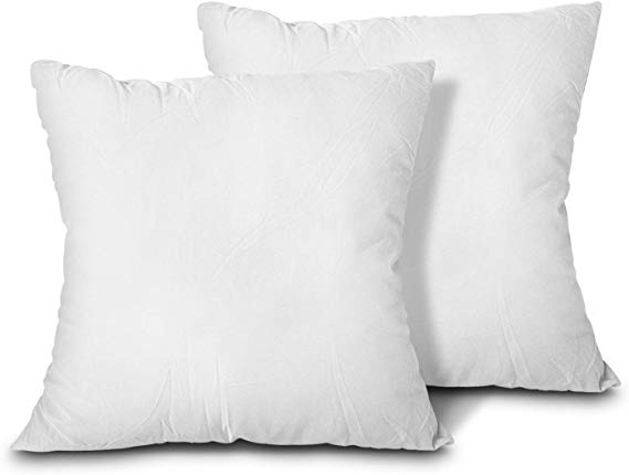 EDOW Throw Pillow Inserts, Set of 2 Lightweight Down Alternative Polyester Pillow, Couch Cushion, Sham Stuffer, Machine Washable. (White, 12x12)