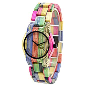 Bewell Handmade Colorful Bamboo Wood Watch Analog Quartz Fashion Wristwatch with Mix Colors