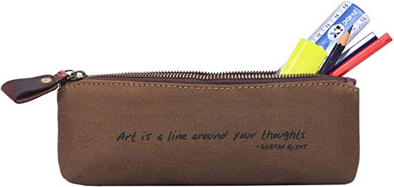 Vintage Zippered Pen/Pencil Case | Classic Cylindrical Design Craft/Art Supplies Storing Kit | Portable Travel Cosmetics Makeup Pouch by Aaron Leather (Green)