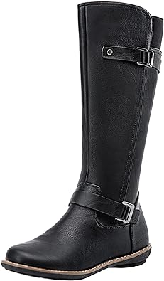 Jeossy Women's 9655 Knee High Boots Flat Riding Boots Buckle Tall Boots with Zipper for Women