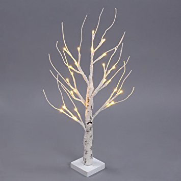 Excelvan 0.6m/2ft 24 LED Desktop Birch Tree Lights Adjustable White Branches Warm White Lights Bonsai Tree Perfect for Home,Party,Indoor & Outdoor Christmas Halloween Decoration