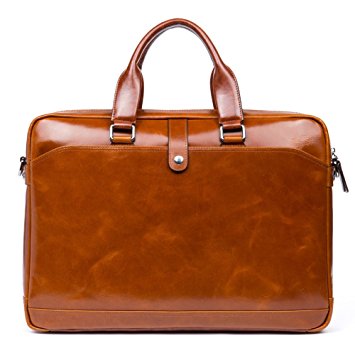 MANTOBRUCE Leather Briefcase for Men Women Travel Work Messenger Bags 16" Laptop Shoulder Handbag