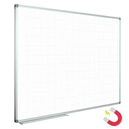 JILoffice Magnetic Dry Erase Planning Board, Grid Pattern White Board 48 x 36 Inch, Silver Aluminum Frame with Detachable Marker Tray for Office School and Home