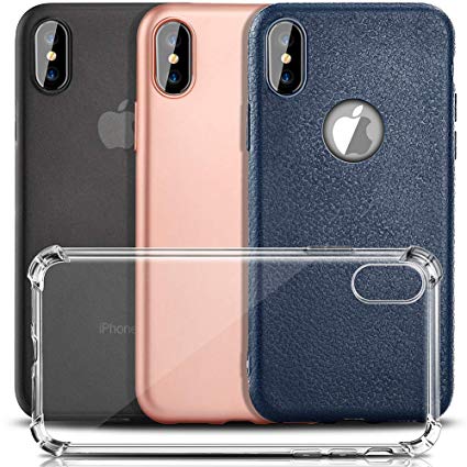 COOLQO [4-Pack] Compatible for iPhone Xs Max Case 6.5 inch, [Ultra-Thin PP] [Slim Leather] [Matte Finish Coating Plastic Hard] [Clear Soft TPU 4-Corner Shockproof] Phone Protective Cover & Skin