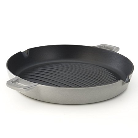 Essenso Convex Curved Base Cast Iron Grill Pan with 4-Layer Enamel Coating, 11.8", Gray/Black