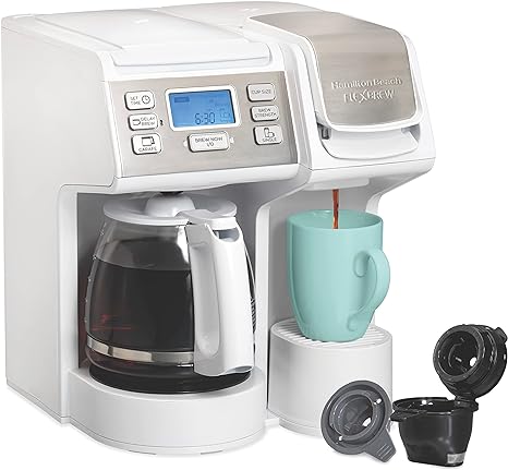 Hamilton Beach 49917 FlexBrew Trio 2-Way Coffee Maker, Compatible with K-Cup Pods or Grounds, Combo, Single Serve & Full 12c Pot, White with Stainless Steel Accents, Fast Brewing