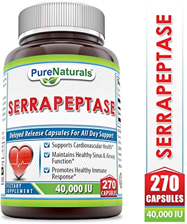 Pure Naturals Serrapeptase 40, 000 Units Capsules (Non-GMO)-*Supports Cardiovascular Health* Maintains Healthy Sinus & Airway Function* Promotes Healthy Immune Responce* (270 Count)