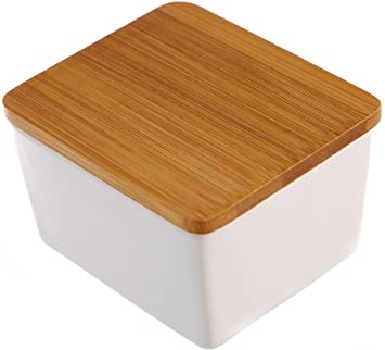 Dash of Bleu Countertop Ceramic Salt Box with Bamboo Lid