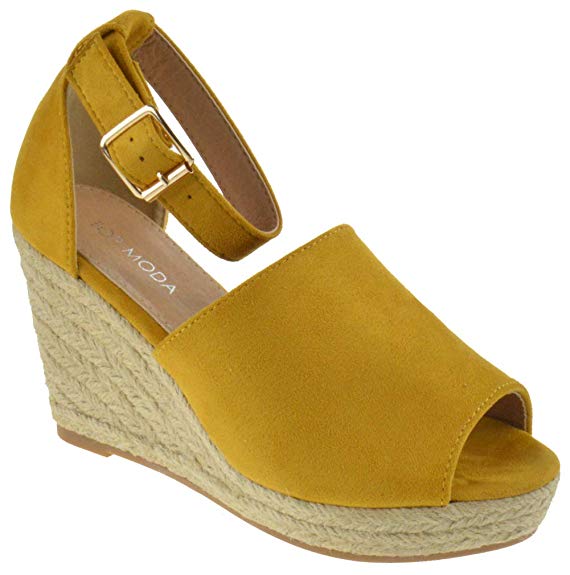 TOP Moda Frankela 3 Womens Open Toe Strappy Slingback Espadrille Wedge Platform Dress Sandals