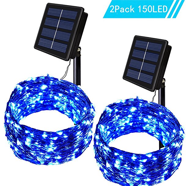 Solarmks Solar Lights Outdoor String Lights 150 LED Fairy Lights with 8 Modes Blue Copper Wire Starry String Lights for Christmas, Patio, Lawn, Garden Decorations ,2 of Pack