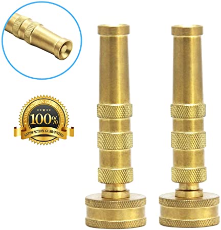 2 AquaPlumb Solid Brass Hose Nozzle, Heavy-Duty Brass Adjustable Twist Hose Nozzle - Made in Taiwan