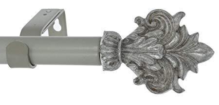 Meriville 1-Inch Diameter Single Window Treatment Curtain Rod, Acanthus Finial Style II, 48-inch to 84-inch Adjustable, Antique Silver