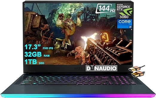 MSI GE76 Raider Gaming Laptop 17.3” FHD IPS 144Hz 12th Gen Intel 14-core i7-12700H 32GB RAM 1TB SSD GeForce RTX 3060 6GB RGB Backlit Thunderbolt USB-C MiniDP Dynaudio Nahimic Win11   HDMI Cable