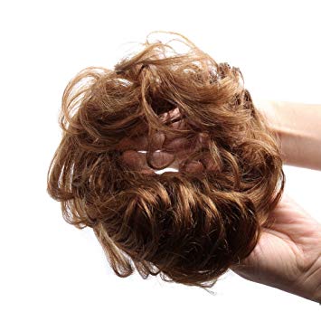 Bella Hair 100% Human Hair Scrunchie Bun Up Do Hair Pieces Wavy Curly or Messy Ponytail Extensions (#4 Chocolate Brown/Dark Golden Brown)