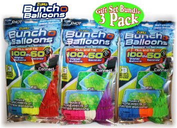 Zuru Bunch O Balloons Instant 100 Self-Sealing Water Balloons Complete Gift Set Bundle - 3 Pack (300 Balloons Total)
