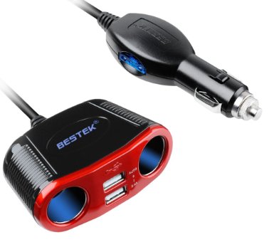 BESTEK MRS156, 3-Socket Cigarette Lighter Power Adapter DC Outlet Splitter with 4.8A Max 2-Port USB Car Charger for Smartphones & Tablet