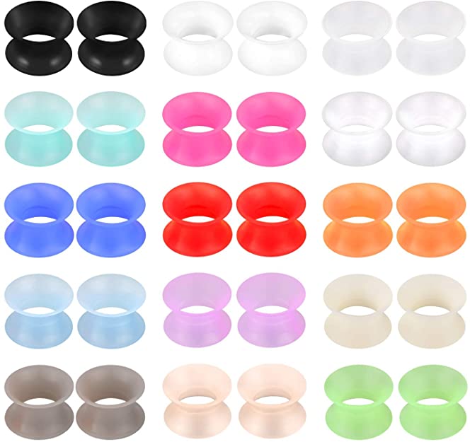 Zolure 30PCS Soft Silicone Ear Gauges Flesh Tunnels Plugs Stretchers Expander Double Flared Flesh Tunnels Ear Piercing Jewelry 4mm,5mm,6mm,8mm,10mm,12mm-16mm