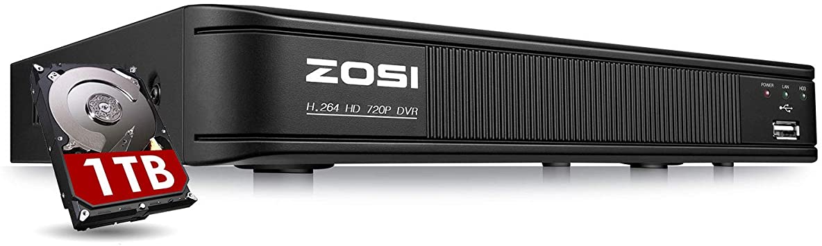 ZOSI 1080P Lite 8 Channel Video Surveillance DVR Recorders with Hard Drive 1TB, P2P Technology, Remote Access,Motion Detection,Hybrid Capability 4-in-1(Analog/AHD/TVI/CVI) 720p Security CCTV DVR