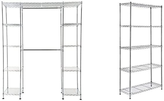 AmazonBasics Expandable Metal Hanging Storage Organizer Rack Wardrobe with Shelves, 14"-63" x 58"-72" & 5-Shelf Adjustable, Heavy Duty Storage Shelving Unit (350 lbs), Chrome, (36L x 14W x 72H)