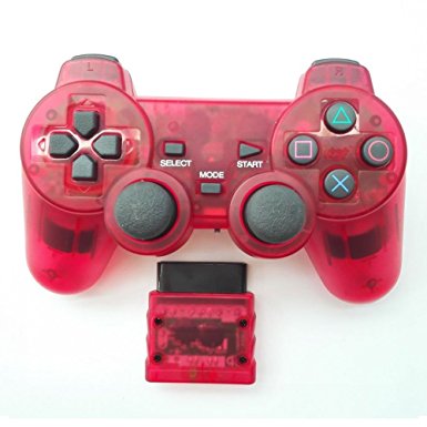 Bowink Wireless Gaming Controller for Ps2 Double Shock - Clear Red