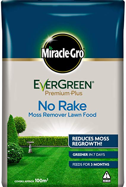 Miracle-Gro EverGreen Premium Plus No Rake Moss Remover Lawn Food 10kg - 100m2