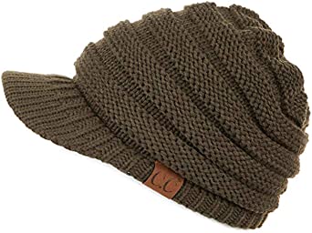 Folie Co. Warm Cable Ribbed Knit Beanie Hat w/Visor Brim – Chunky Winter Skully Cap