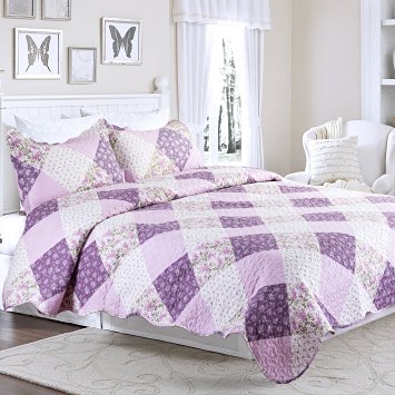 Bedsure Flourish Floral Design Quilt Set Printed Patchwork Quilt Bedspread and Coverlet -- Quilt and Sham, Hypo-allergic and Lightweight -- King, Floral #4