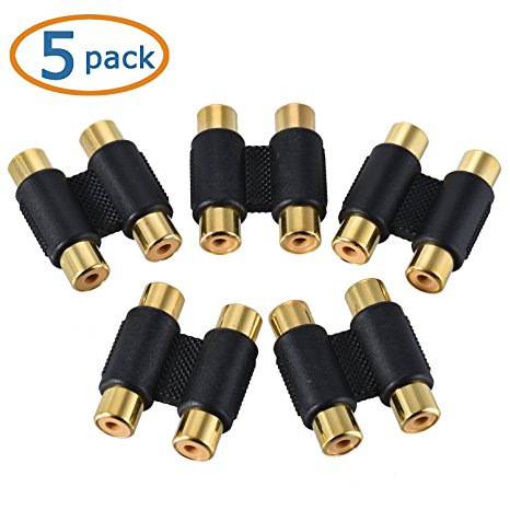 Warmstor RCA Coupler, 5 Pack Gold Plated Audio Video Dual Female to Female RCA Adapter Joiner