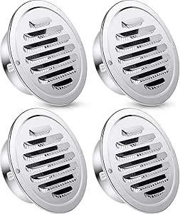 Zonon 4 Pcs 6 Inch Stainless Steel Air Outlet Vents Round Soffit Vents Dryer Vent Cover Louver Grille Cover Ducting Air Ventilation Wall Vent Cover for Bathroom Vent Office Home Indoor Outdoor