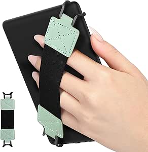 MoKo Security Hand-Strap for 6-8" Kindle eReaderFire Tablet, Kindle/Kobo/Voyaga/Lenovo/Sony Kindle E-Book Tablet, Elastic Versatile Hand Strap Lightweight Finger Grip Holder, Black Belt, Mint Green