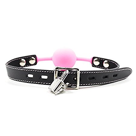 HOT TIME Soft Bondage Silicone Ball Gag-1.57 inch-Pink-with Lock