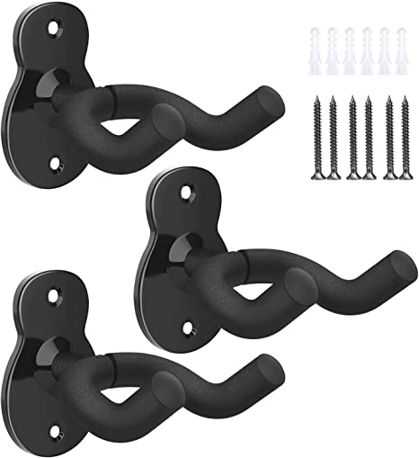 MoKo Guitar Wall Mount Hanger 3-Pack, Guitar Hanger Wall Hook Holder Stand for Bass Electric Acoustic Guitar Ukulele Guitar Wall Hanger Bracket Guitar Hanger for Studio Room - Black